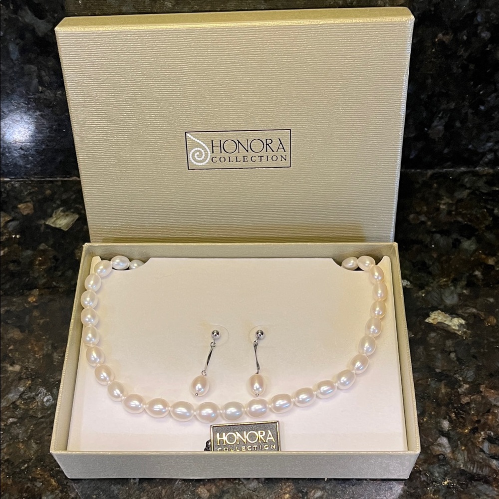 Honora Cream Pearl Necklace and Earring Set